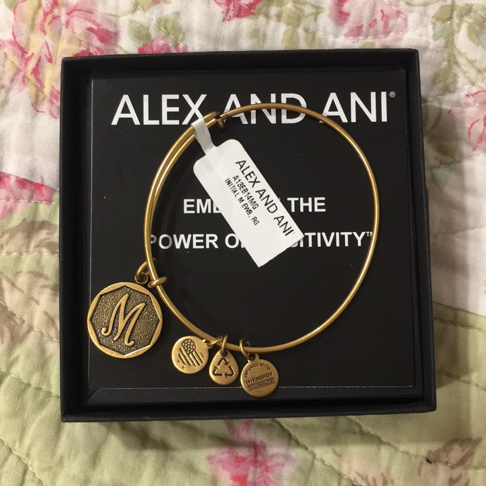 Gold Alex and Ani “M” Initial Bracelet